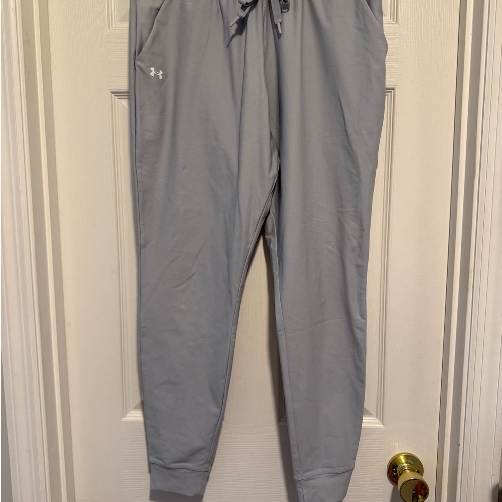 Under Armour Gray Track Pants with Tapered Leg and Elastic Waistband